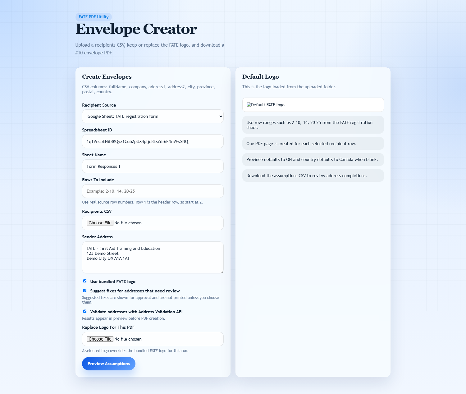 Envelope Creator tool screenshot