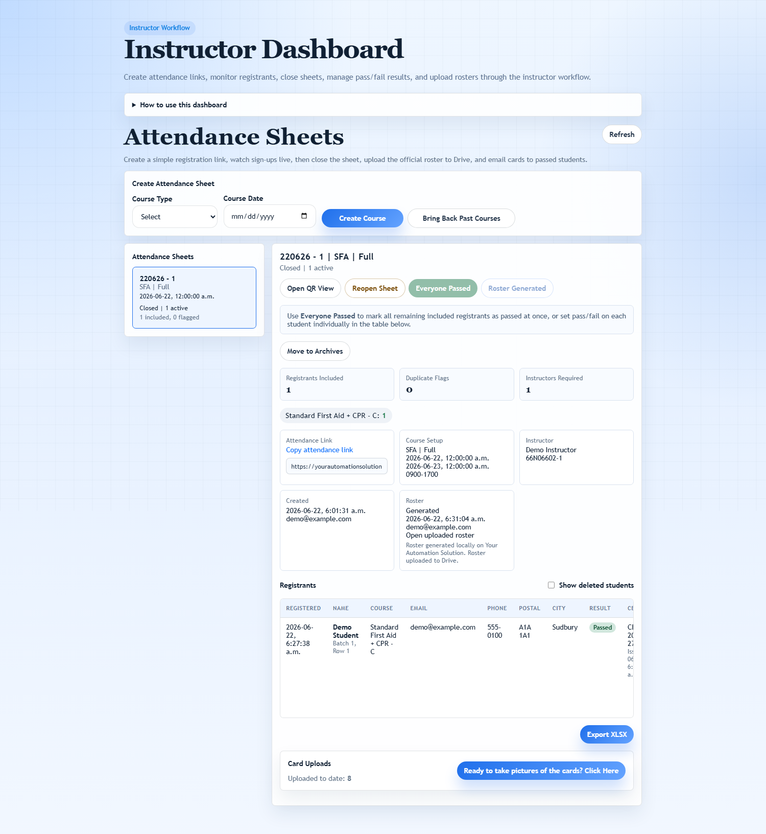 Instructor Dashboard tool screenshot
