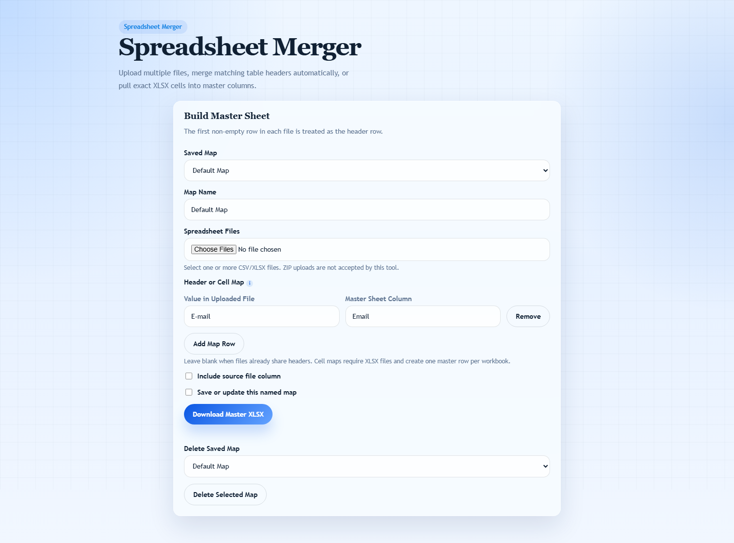 Spreadsheet Merger tool screenshot